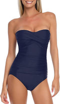 RELLECIGA Women's Strapless One Piece Swimsuit, Navy Blue, Medium