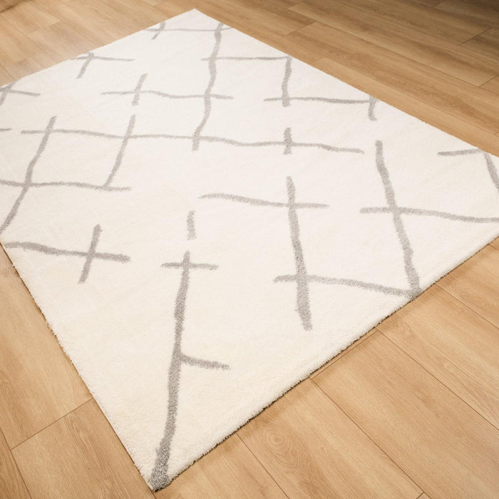 Riga Serisi Geometrik Desenli Makine Dokuma Halı, beyaz, 160x230 cm — Halıcızade
