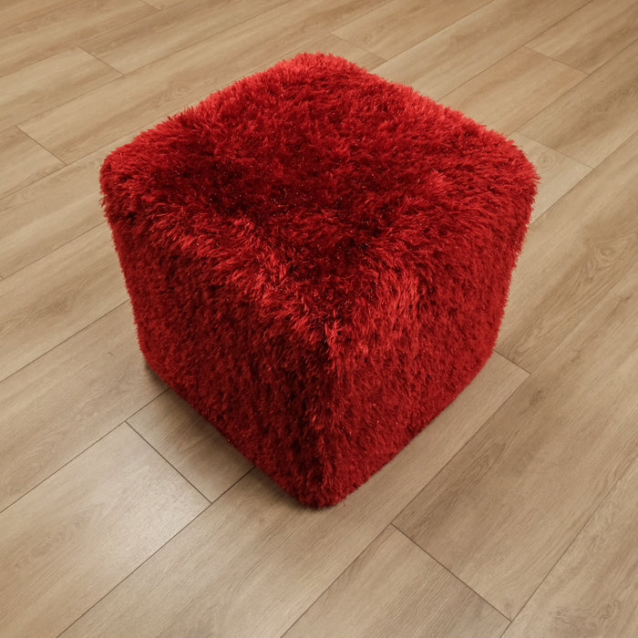Sade Desenli El Dokuma Shaggy Puf, kırmızı, 45x45 cm — Halıcızade