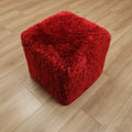 Sade Desenli El Dokuma Shaggy Puf, kırmızı, 45x45 cm — Halıcızade