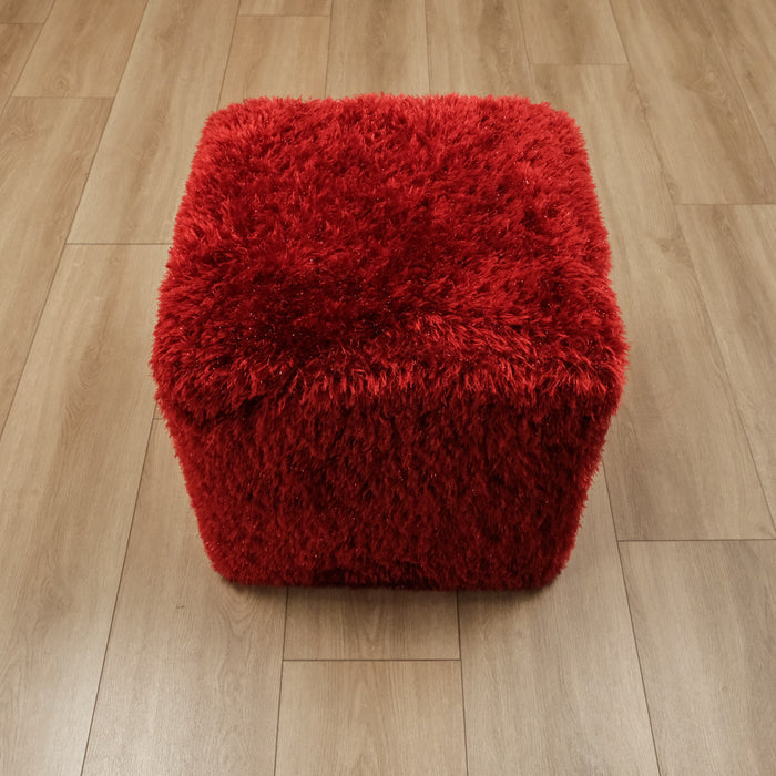 Sade Desenli El Dokuma Shaggy Puf — 45x45 cm