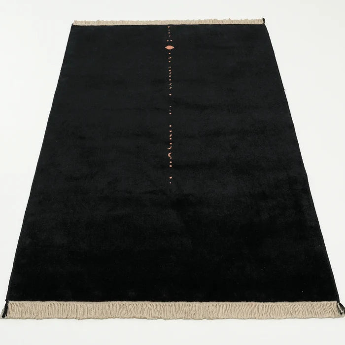 Sade Desenli Tencel Siyah Tezgah Dokuma Baş Başa Seccade — 80x130 cm