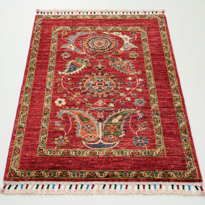 Şahzade Serisi El Dokuma Klasik Uşak Desenli Kırmızı Yün Halı — 61x91, 62x90 cm