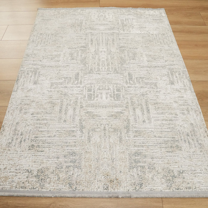 Sateen Serisi Soyut Desenli Krem Halı — makine dokuma