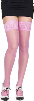 Sheer 20 Denier Elastane Hold Ups Stockings with Lace by Sentelegri, 17 Colours, Sizes S-XL (Pink, Small)