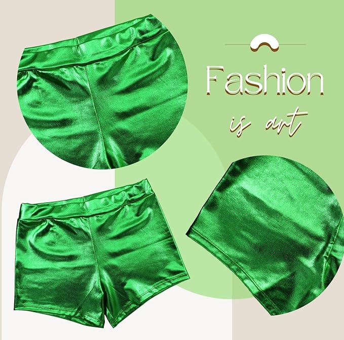 Shiny Metallic Shorts for Women, Sexy Women's Culotte for Costumes, Dance Club and Parties, green, L