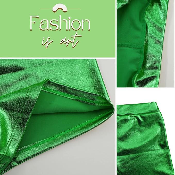 Shiny Metallic Shorts for Women, Sexy Women's Culotte for Costumes, Dance Club and Parties, green, L