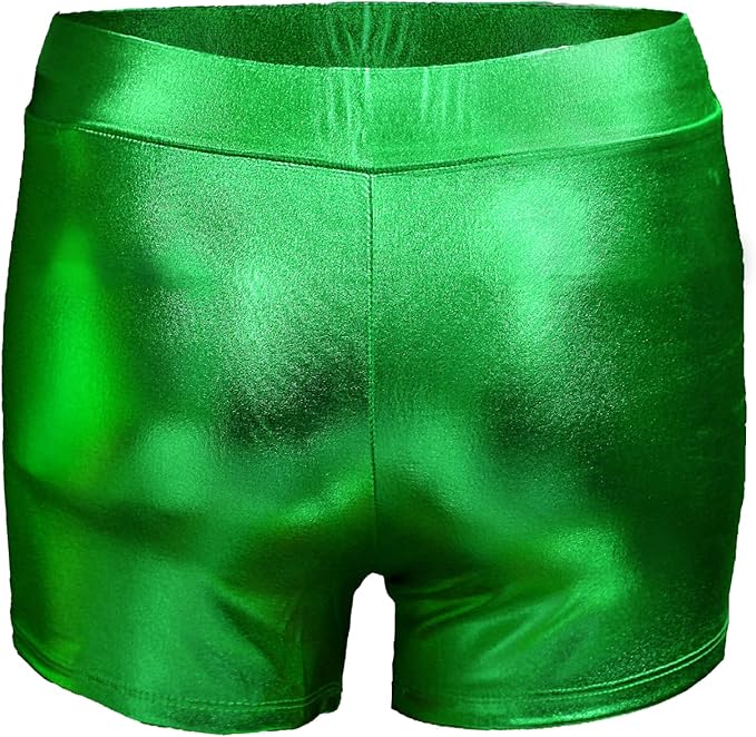 Shiny Metallic Shorts for Women, Sexy Women's Culotte for Costumes, Dance Club and Parties, green, L