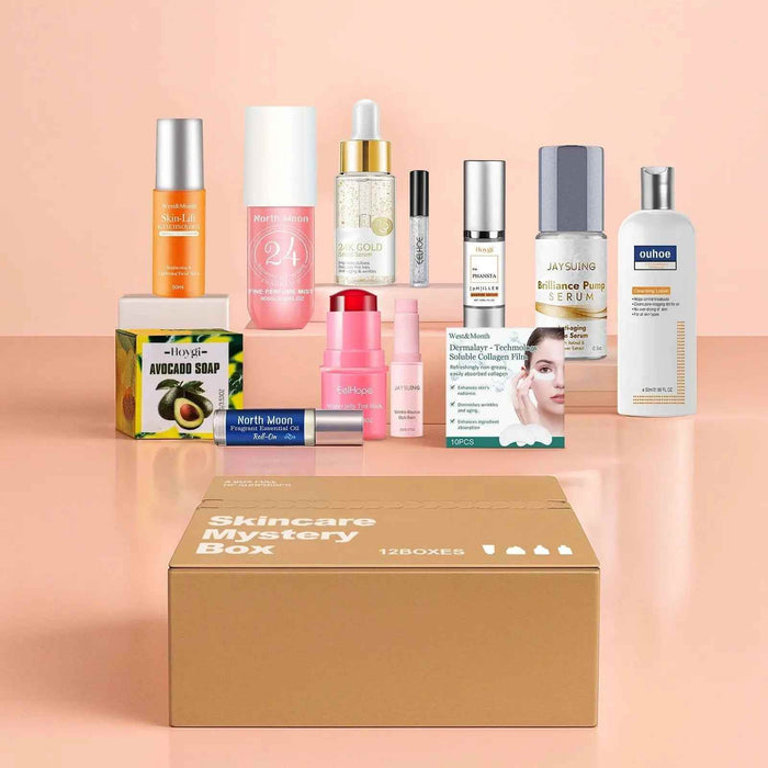 Skincare Mystery Box Gift Set featuring various beauty products and skincare items in a stylish presentation.