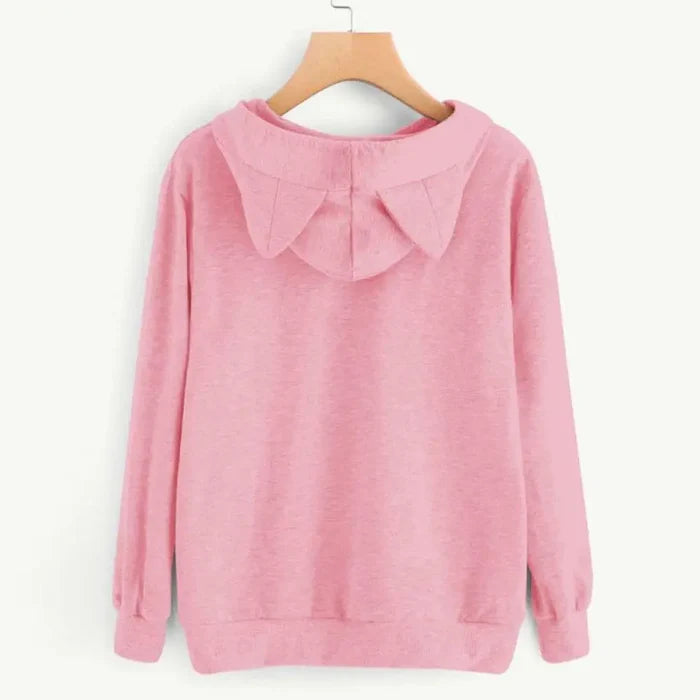 Sleepy Cat Ears Printed Hoodie