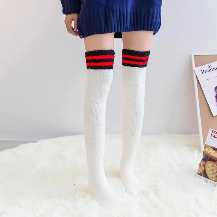 Soft Coral Fleece Striped Socks Collection