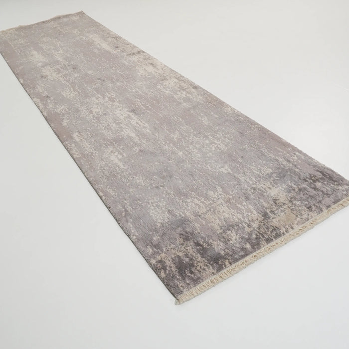 Soyut Desenli Gri Yün Tezgah Dokuma Halı, 80x300 cm — Halıcızade