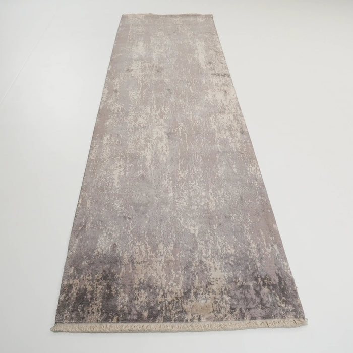 Soyut Desenli Gri Yün Tezgah Dokuma Halı — 80x300 cm