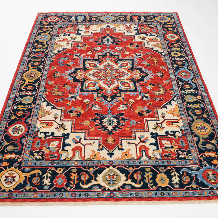 Tempus Serisi Anadolu Madalyon Desenli Kırmızı Yün Tezgah Dokuma Halı — 80x150, 100x150, 80x300, 130x190 cm
