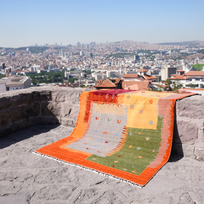 Tempus Serisi Modern Otantik Desenli Rengarenk Yün Tezgah Dokuma Halı — oturma odası halısı