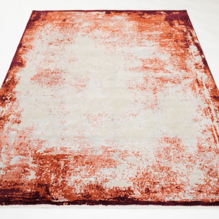 Tempus Serisi Soyut Çerçeve Desenli Gri/Turuncu Bambu Tezgah Dokuma Halı — 80x150, 80x300, 130x190, 160x230 cm