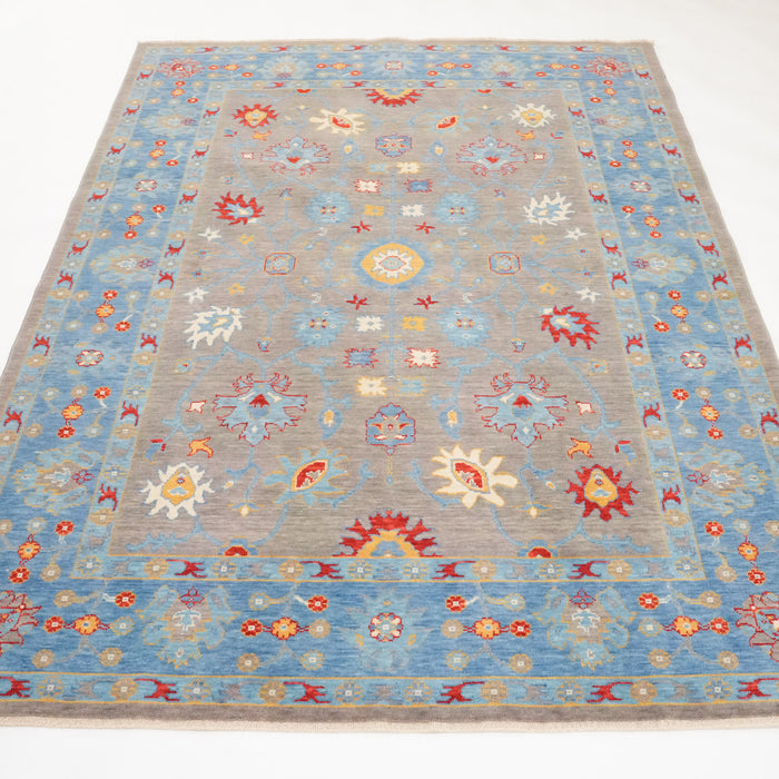 Tempus Serisi Uşak Desenli Mavi-Gri Yün Tezgah Dokuma Halı — 80x150, 80x300, 130x190, 160x230 cm