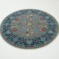 Tempus Serisi Uşak Desenli Mavi-Gri Yün Tezgah Dokuma Yuvarlak Halı, 120x120 – 160x160 cm — Halıcızade
