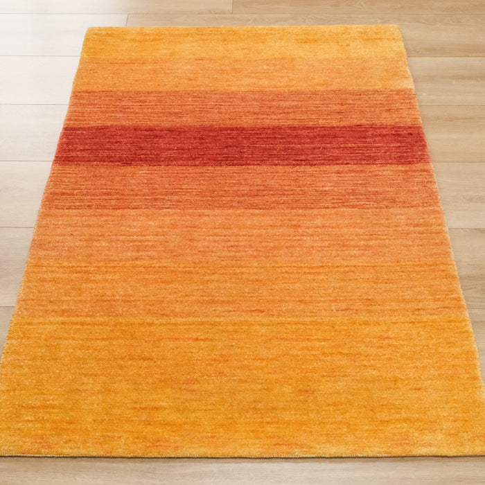 Tezgah Dokuma Çizgi Desenli Sarı Yün Halı — 90x150 cm