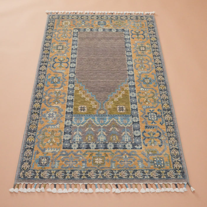 Tezgah Dokuma Gri Yün Seccade Halı — 80x130 cm