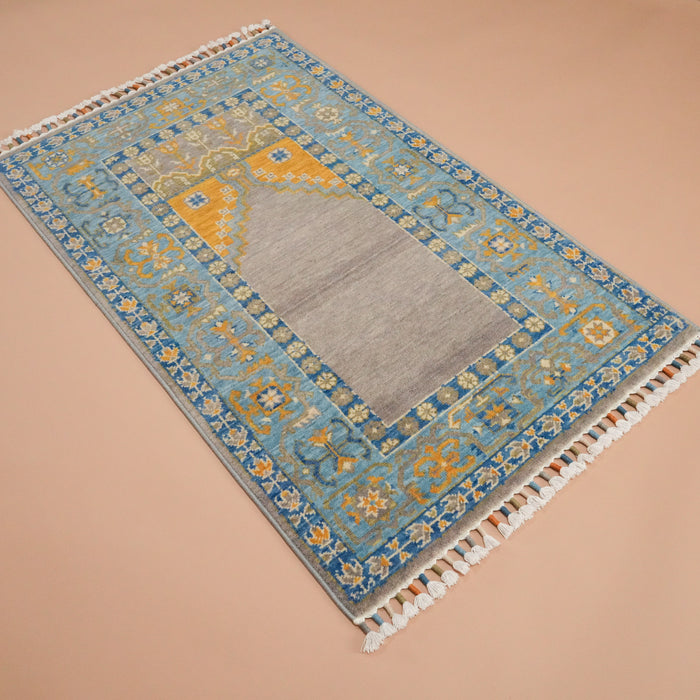 Tezgah Dokuma Yün Gri Seccade Halı, 80x130 cm — Halıcızade