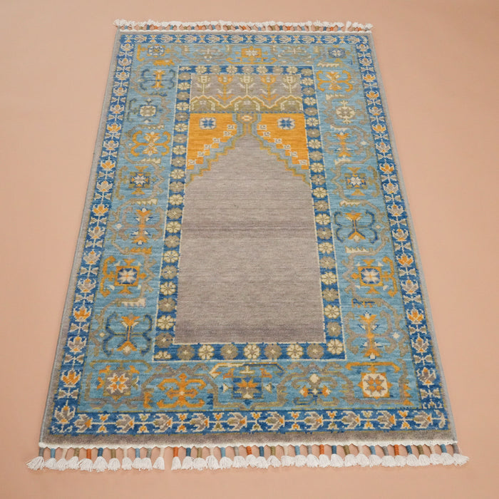 Tezgah Dokuma Yün Gri Seccade Halı — 80x130 cm