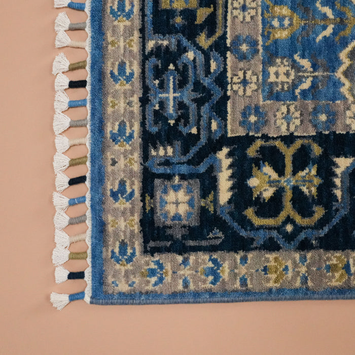Tezgah Dokuma Yün Mavi Seccade Halı