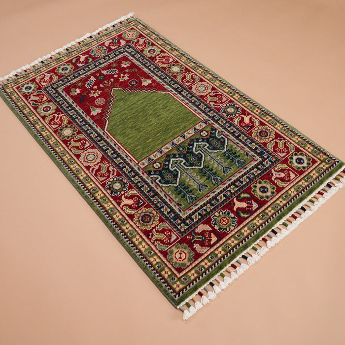Tezgah Dokuma Yün Yeşil Seccade Halı, 80x130 cm — Halıcızade