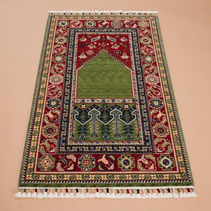Tezgah Dokuma Yün Yeşil Seccade Halı — 80x130 cm