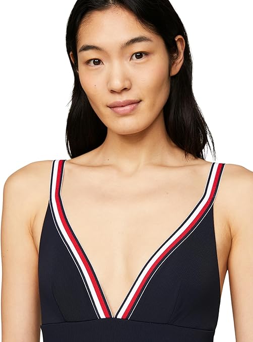 Tommy Hilfiger Women Bathing Suit Triangle One Piece Cut-out, Blue (Desert Sky), M