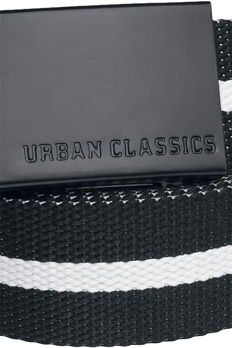 Urban Classics Canvas Belt, Black White Stripe/Black, One Size