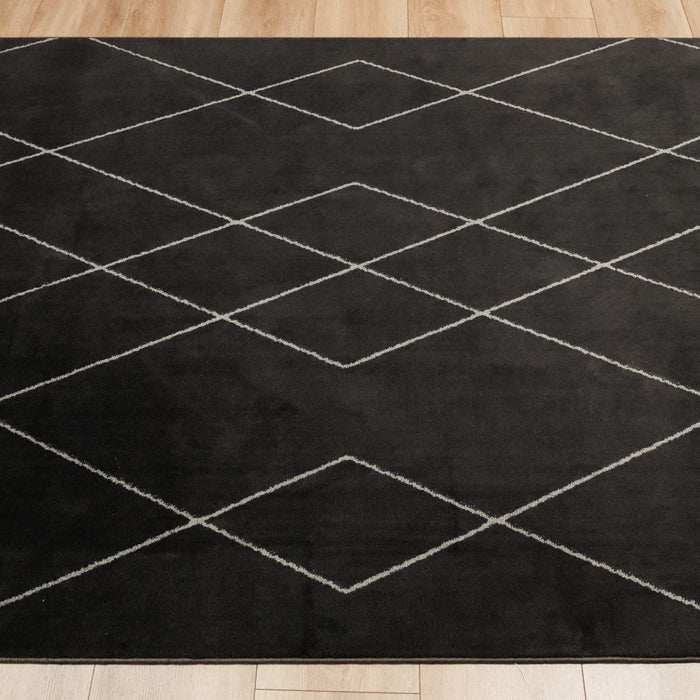 Urban Serisi Geometrik Desenli Siyah Sentetik Halı