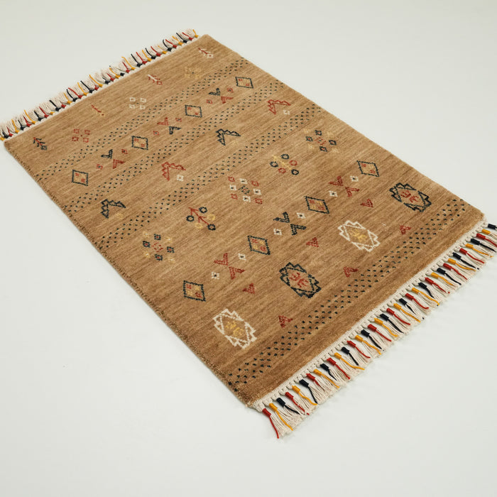 Urkum Serisi Otantik Desenli Bej Yün Tezgah Dokuma Halı, 60x90 cm — Halıcızade