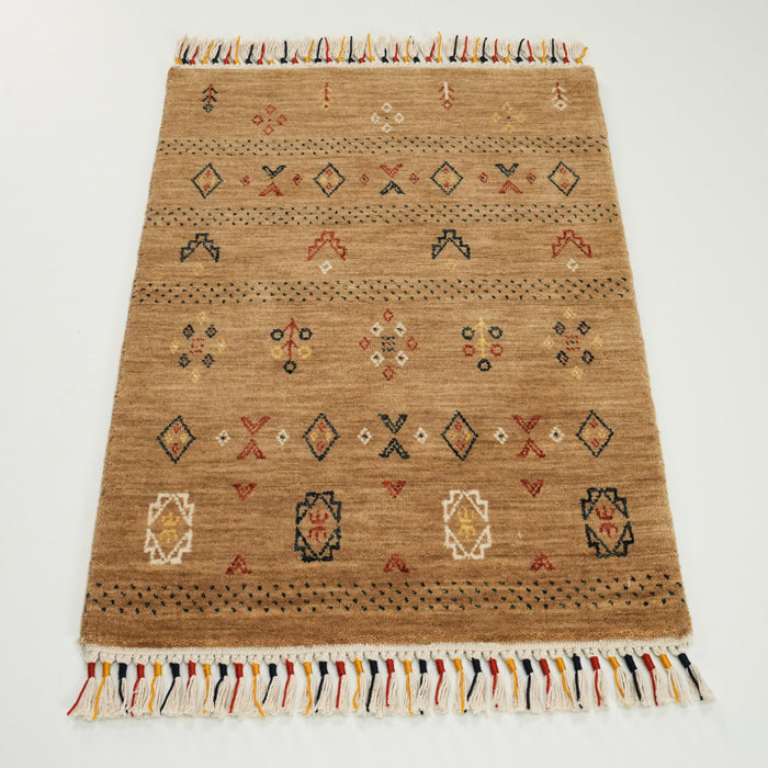 Urkum Serisi Otantik Desenli Bej Yün Tezgah Dokuma Halı — 60x90 cm