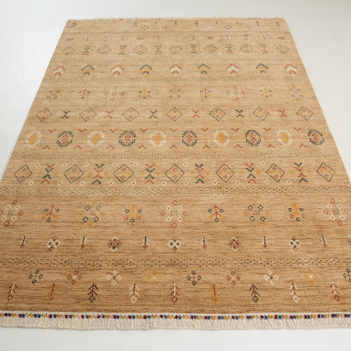 Urkum Serisi Otantik Desenli Bej Yün Tezgah Dokuma Halı — 60x90, 90x150, 120x180, 90x300 cm