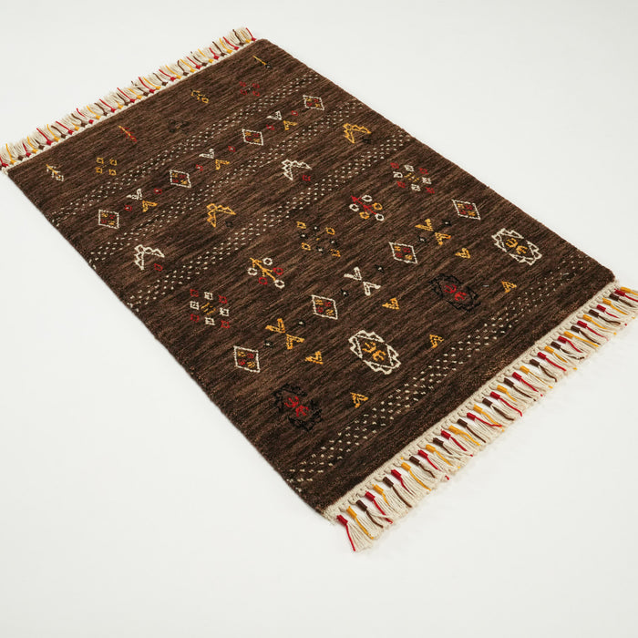 Urkum Serisi Otantik Desenli Kahverengi Tezgah Dokuma Halı, 60x90 cm — Halıcızade