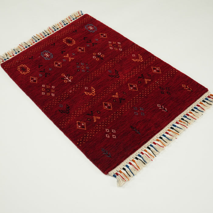 Urkum Serisi Otantik Desenli Kırmızı Tezgah Dokuma Halı, 60x90 cm — Halıcızade
