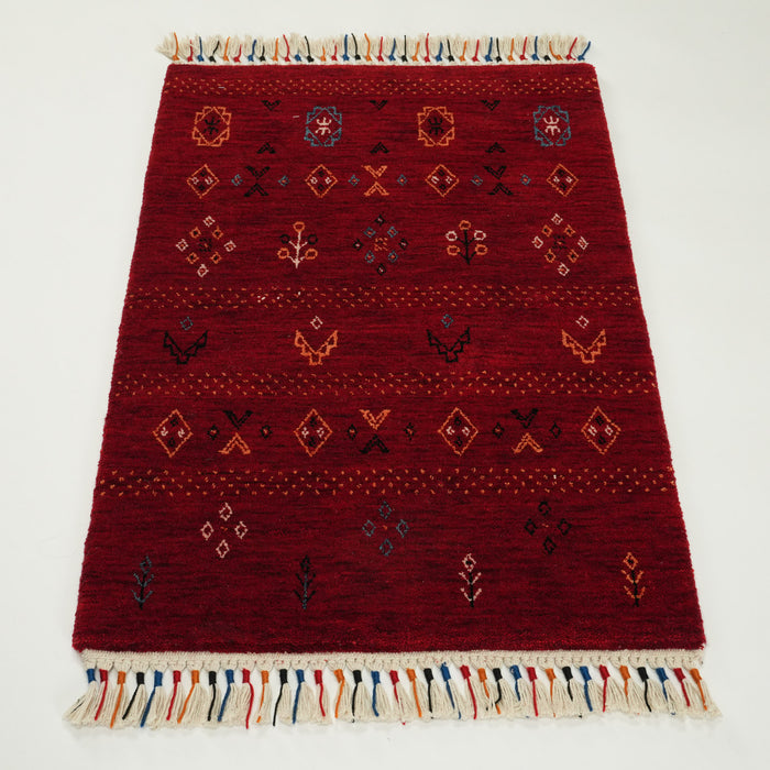 Urkum Serisi Otantik Desenli Kırmızı Tezgah Dokuma Halı — 60x90 cm