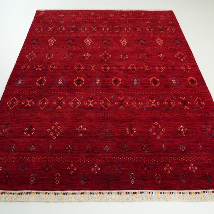 Urkum Serisi Otantik Desenli Kırmızı Yün Tezgah Dokuma Halı — 60x90, 90x150, 120x180, 90x300 cm