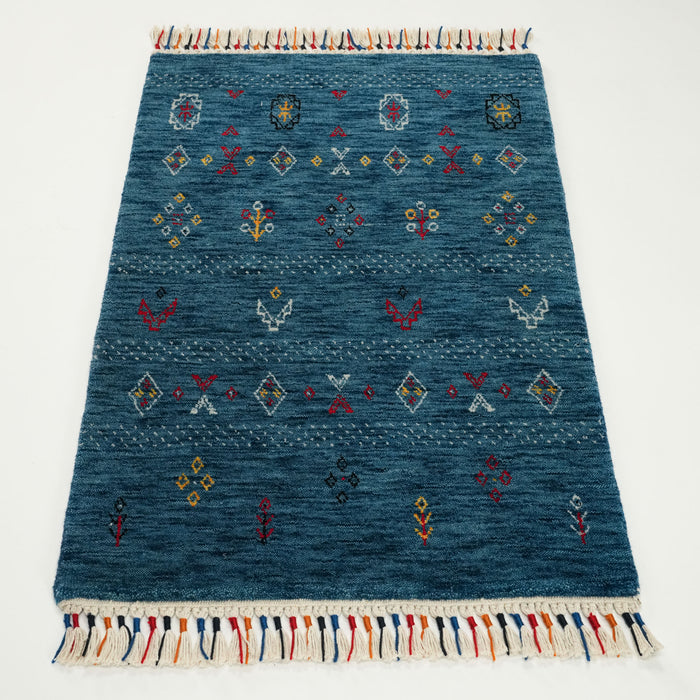 Urkum Serisi Otantik Desenli Lacivert Tezgah Dokuma Halı — 60x90 cm