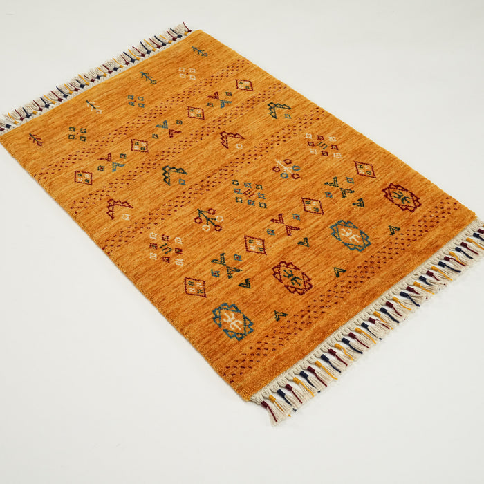 Urkum Serisi Otantik Desenli Sarı Tezgah Dokuma Halı, 60x90 cm — Halıcızade