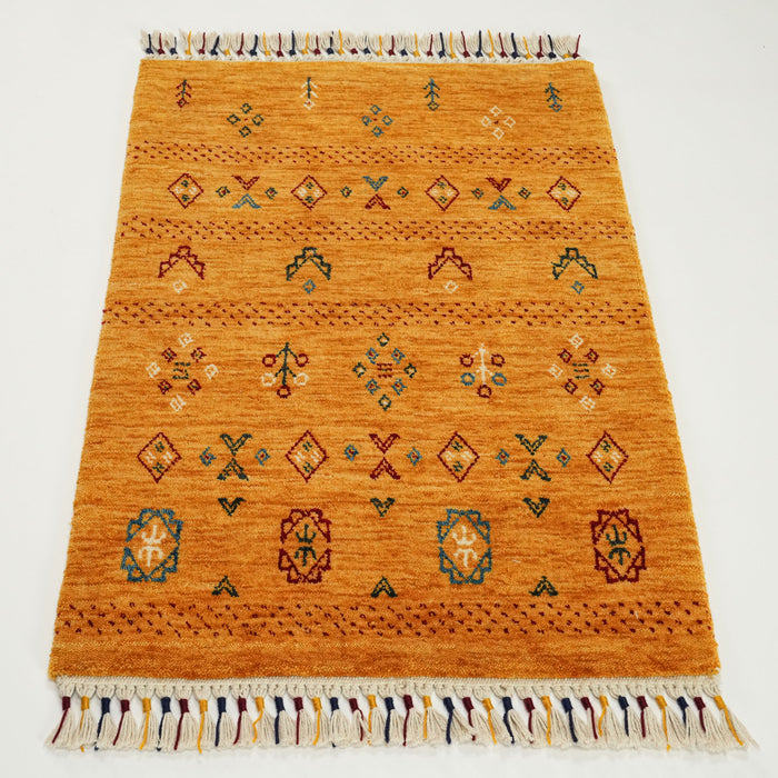 Urkum Serisi Otantik Desenli Sarı Tezgah Dokuma Halı — 60x90 cm