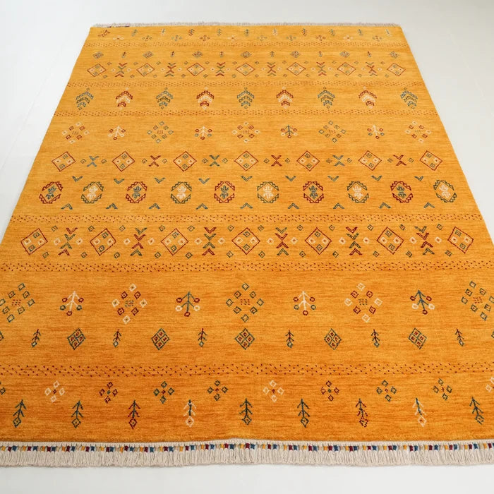 Urkum Serisi Otantik Desenli Sarı Yün Tezgah Dokuma Halı — 60x90, 90x150, 120x180, 90x300 cm