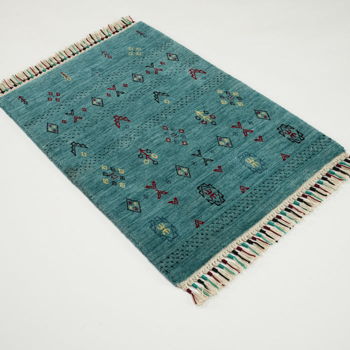 Urkum Serisi Otantik Desenli Turkuaz Tezgah Dokuma Halı, 60x90 cm — Halıcızade