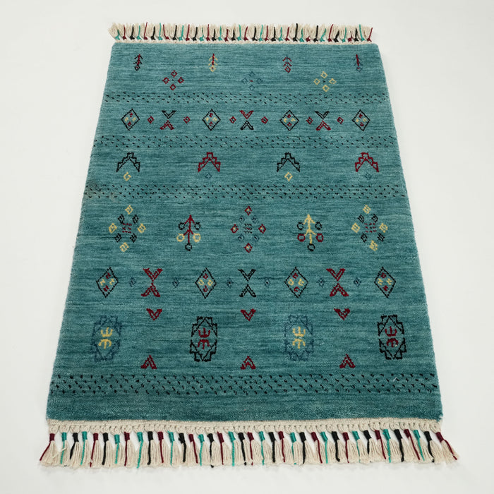 Urkum Serisi Otantik Desenli Turkuaz Tezgah Dokuma Halı — 60x90 cm