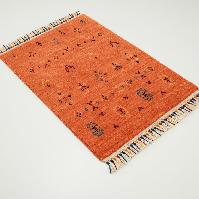 Urkum Serisi Otantik Desenli Turuncu Yün Tezgah Dokuma Halı, 60x90 cm — Halıcızade