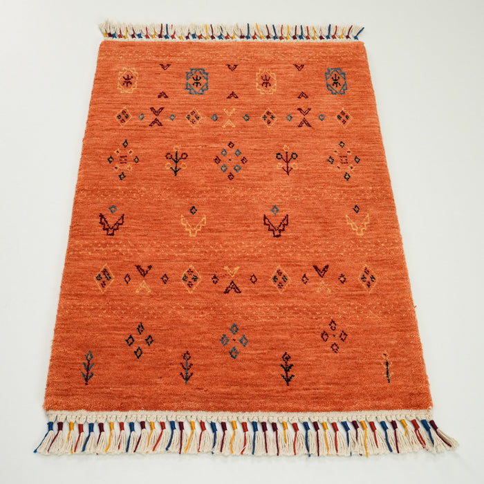 Urkum Serisi Otantik Desenli Turuncu Yün Tezgah Dokuma Halı
