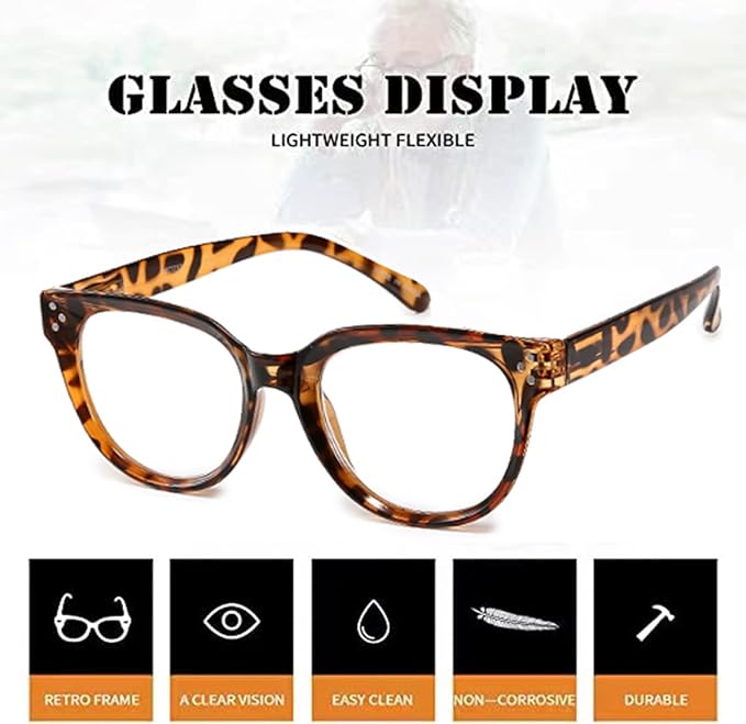 Vecien Reading Glasses Oversized for Women Large Frame Big Lens Readers Spring Hinge Retro 3 Pack +1.75