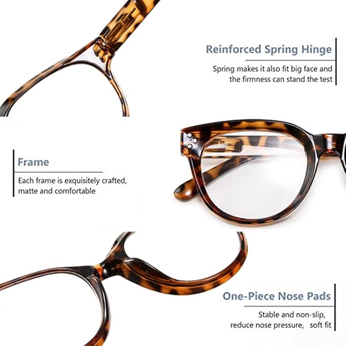 Vecien Reading Glasses Oversized for Women Large Frame Big Lens Readers Spring Hinge Retro 3 Pack +1.75