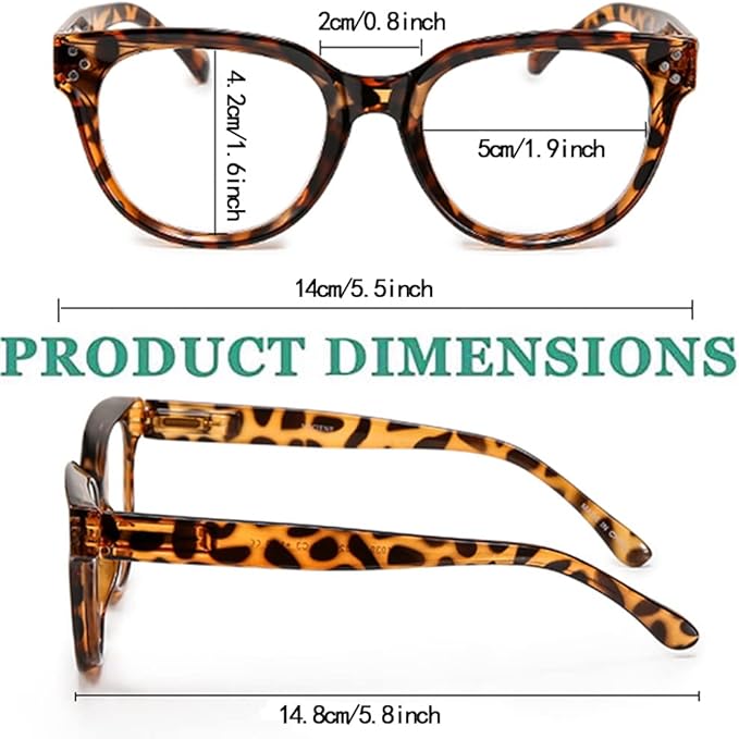 Vecien Reading Glasses Oversized for Women Large Frame Big Lens Readers Spring Hinge Retro 3 Pack +1.75
